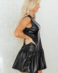 Faux Leather Ruffle Hem Sleeveless Mini Dress