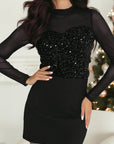 Velvet Sequin Sheer Mesh Long Sleeve Blouse