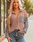 Western Leopard Corded Knit Patchwork Shacket