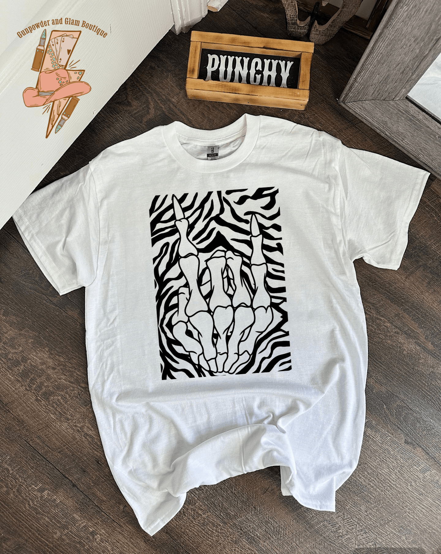 Zebra Skelly Hand TEE or CREWNECK