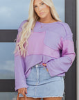 Sawyer Contrast Textured Patchwork Long Sleeve Top