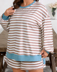 Plus Size Stripe Contrast Trim Pullover and Shorts Set
