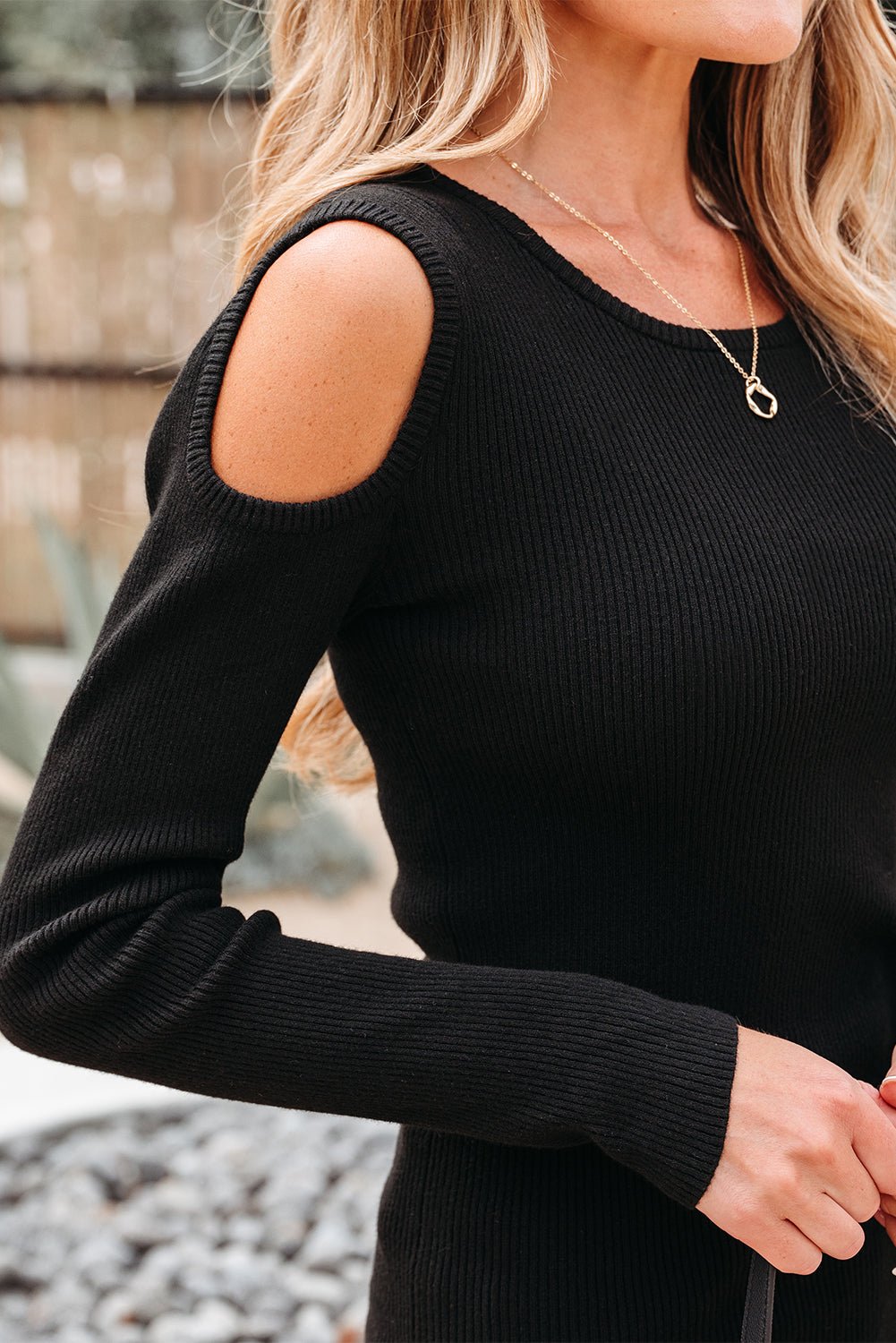 Amaya Ribbed Knit Cold Shoulder Sweater
