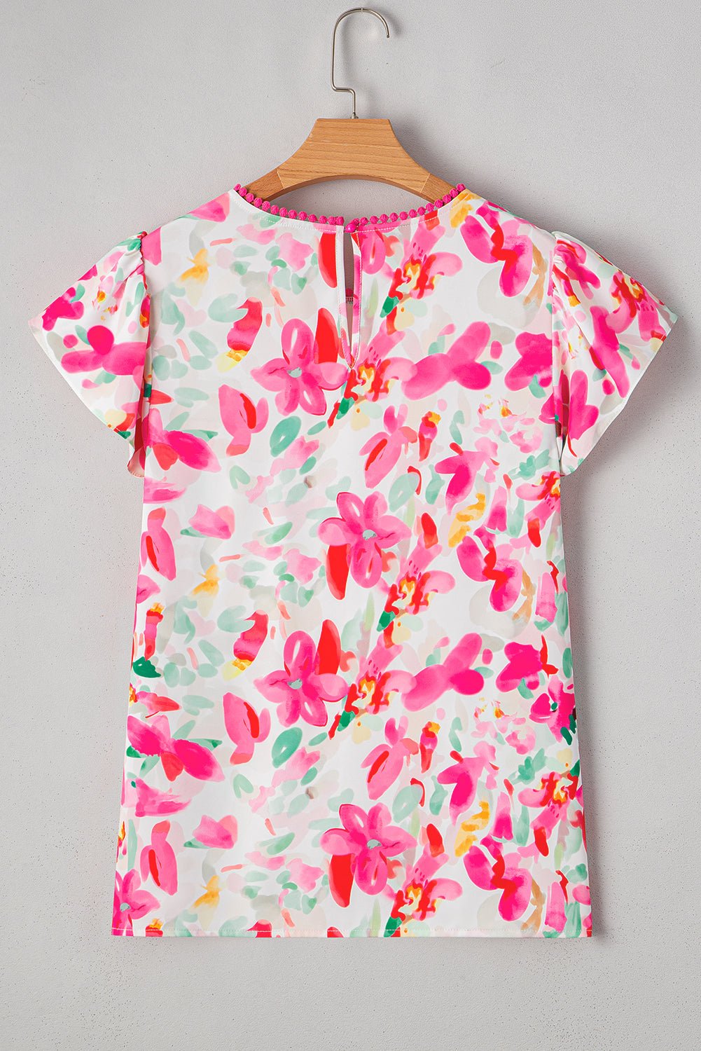 Floral Flutter Sleeve Round Neck Blouse
