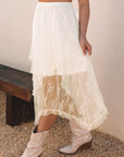 Aliza Lace Cascading Tiered High Waist Maxi Skirt
