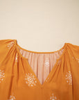 Plus Size Boho Floral Boho Notch V-Neck Top