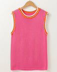 Contrast Trim Pearl Crewneck Sweater Top