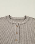 Plus Size Ribbed Knit Kangaroo Pocket Henley Top