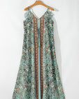 Floral V-Neck Ruffle Trim Backless Tassel Waist Dress