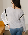 Stripe Contrast Ruffle Trim Long Sleeve Top