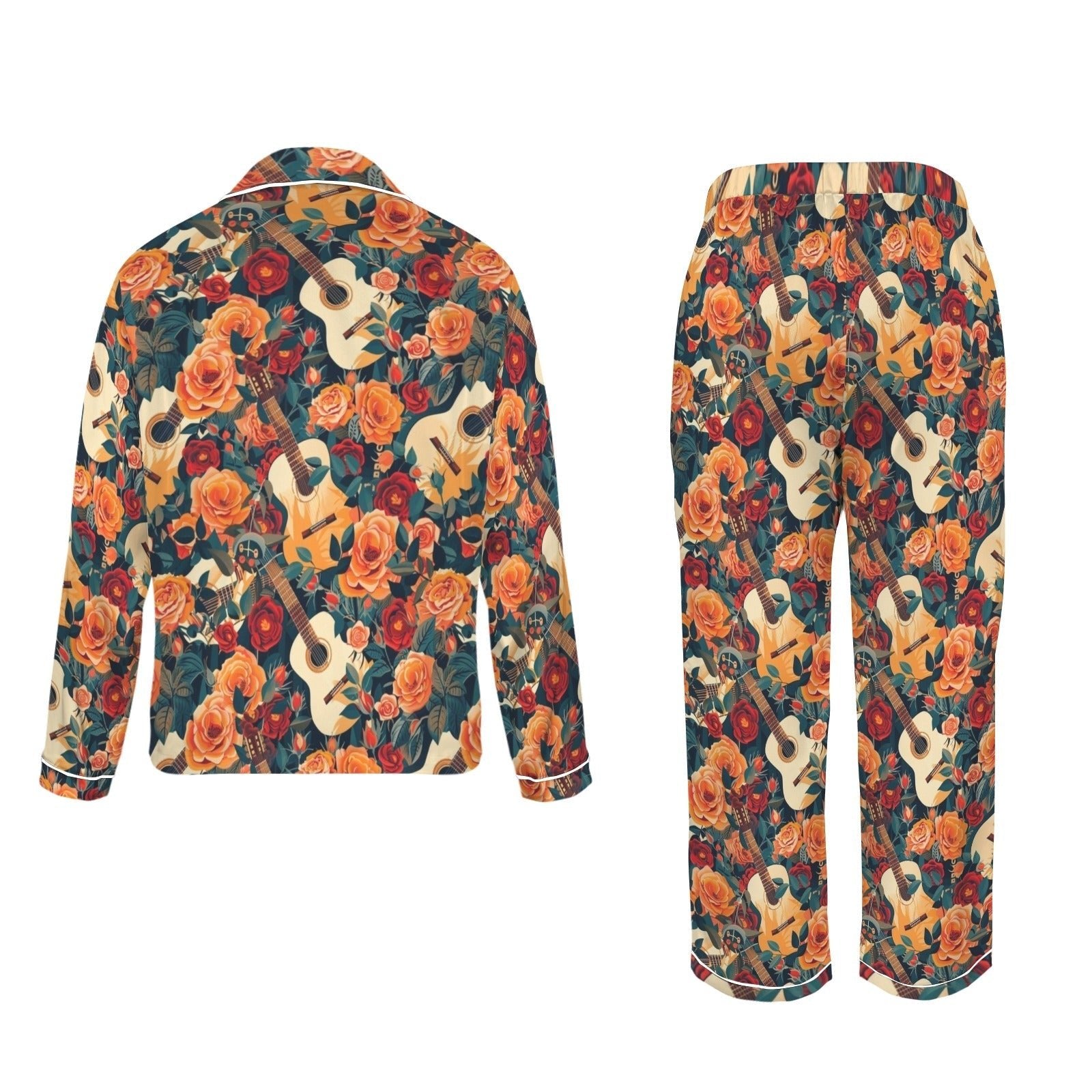Baha Ranch Colores De Mexico Roses &amp; Guitars Satin Pajamas