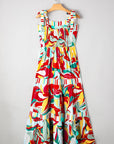 Abstract Stripe Patchwork Tie Strap Maxi Dress