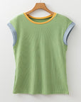 Colorblock Corded Knit Crew Neck Tee