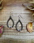 Smaller Sterling saucer Silver Pearls earrings teardrop - With Pink Conch
