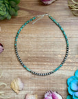 15” Heishi Turquoise Necklace – 4mm Turquoise & 5mm Sterling Silver Pearls