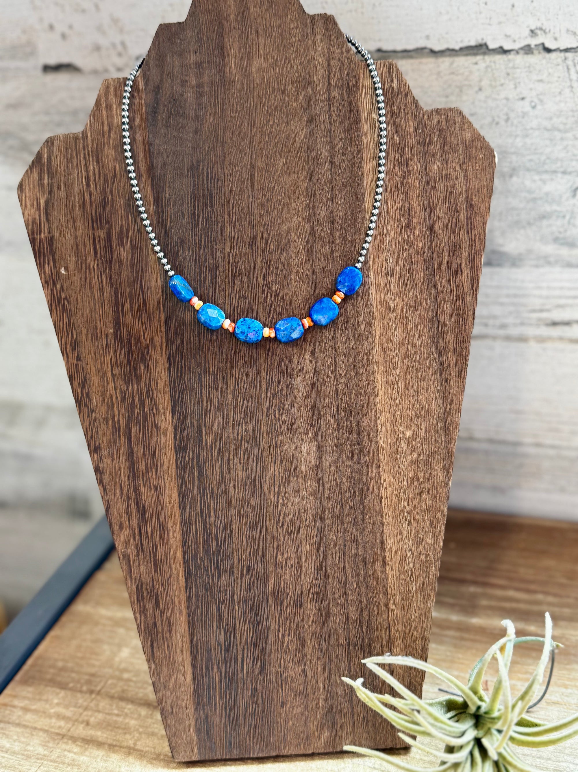 Sterling Silver &amp; Spiny Oyster Choker with Lapis – Summer Necklace