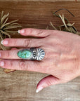 Green Turquoise Concho Ring – Size 9 – Navajo Handmade by Boyd Ashley