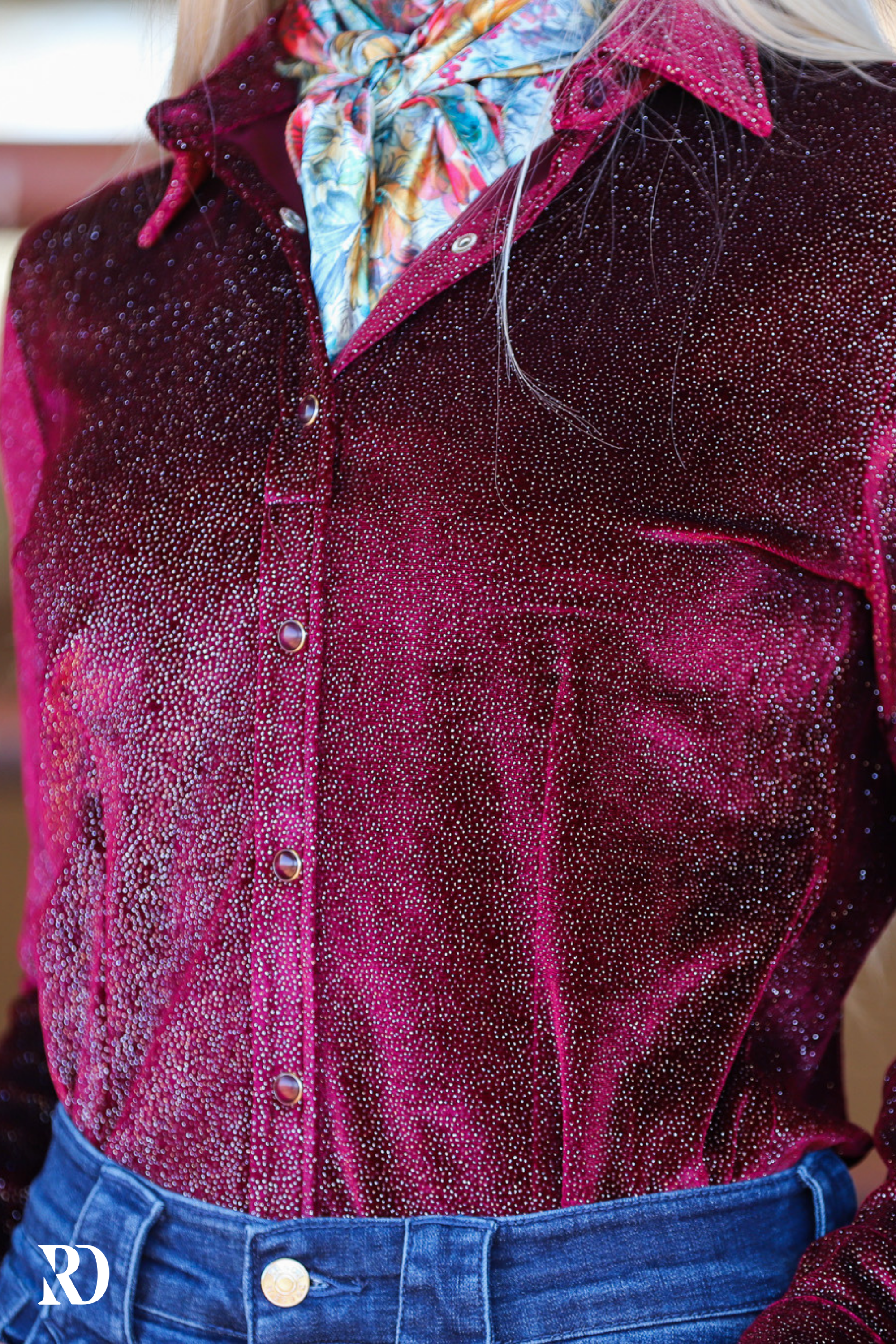 BURGUNDY VELVET SPARKLE PERFORMANCE RODEO SHIRT