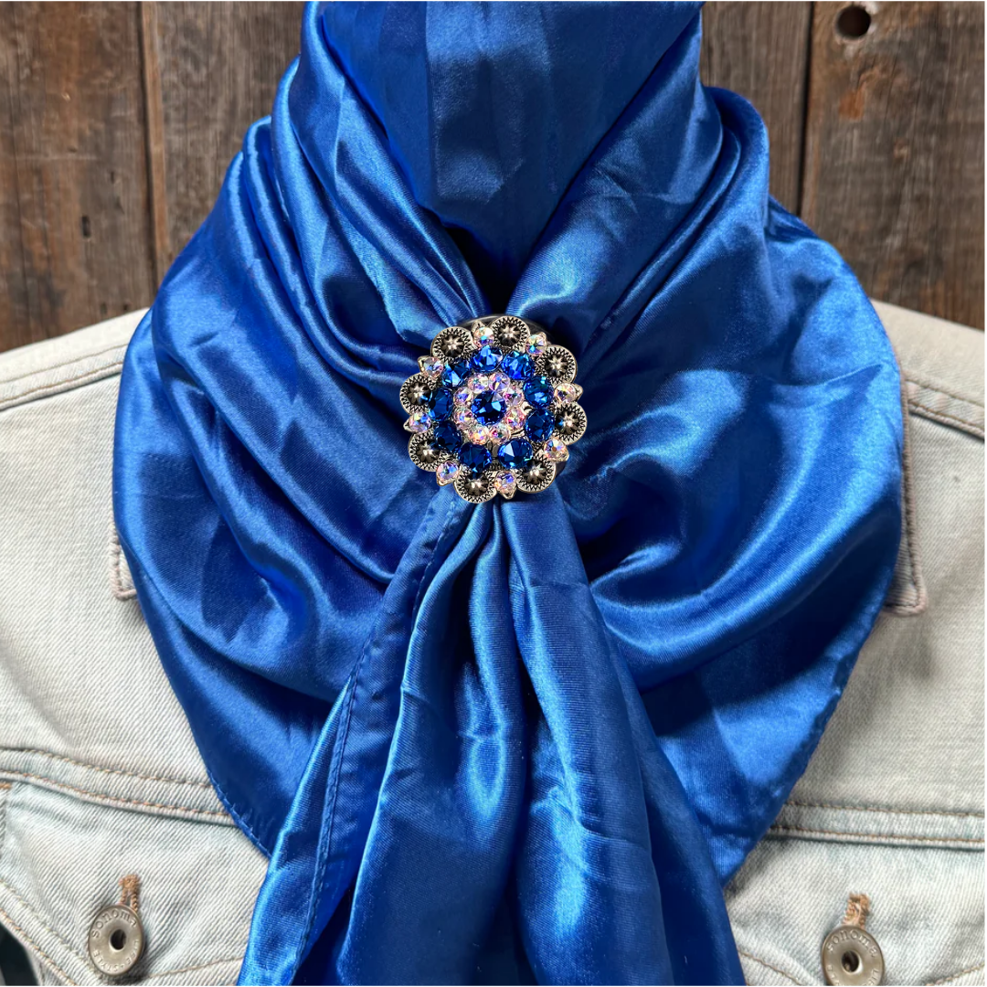 35X35" Solid Electric Blue Wild Rag / Scarf WRS17 - Crystal Concho Wild Rag Slides - Assorted