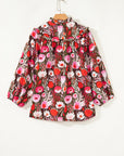 Floral 3/4 Sleeve Lace-Up Neck Blouse