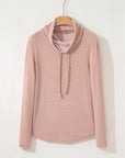 Corded Knit Drawstring Cowl Neck Top