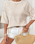 Stripe Textured Knit 3/4 Sleeve Top
