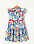 Floral Ric-Rac Flutter Sleeve V-Neck Dress