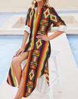 Baha Ranch Colores De Mexico Southwestern Aztec Serape Long Sleeve Shirt Dress Duster