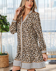 Leopard Stripe Trim V-Neck Mini Dress