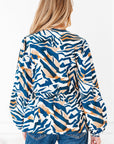 Zebra Tied Front Puff Sleeve Top