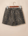 Leopard Contrast Scallop Lace Trim Denim Shorts