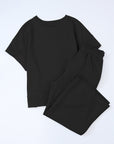 Textured Loose Fit T Shirt and Drawstring Pants Set