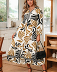 Tropical Contrast Trim Ruffle Hem Dress