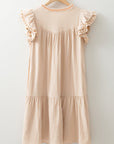 Floral Embroidered Pom Pom Ruffle Sleeve Dress