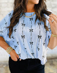 Bow Textured Short Puff Sleeve Top