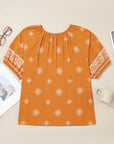 Plus Size Boho Floral Boho Notch V-Neck Top