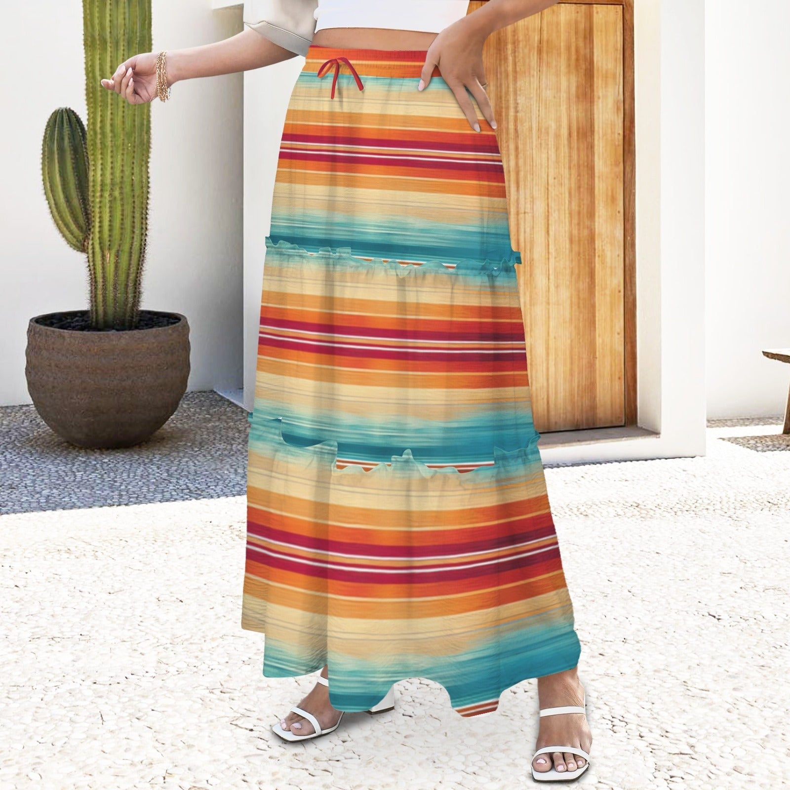 Baha Ranch Colores De Mexico Southwest Serape Tiered Prairie Maxi Skirt