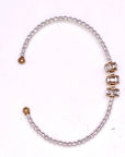 Cuff Alloy Plated 3mm Beaded Bracelet w/Glass Beveled Glass 7-8”