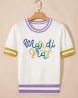 Mardi Gras Tinsel Lettering Short Sleeve Sweater