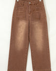 Denim High Waist Patch Pocket Straight Leg Jeans