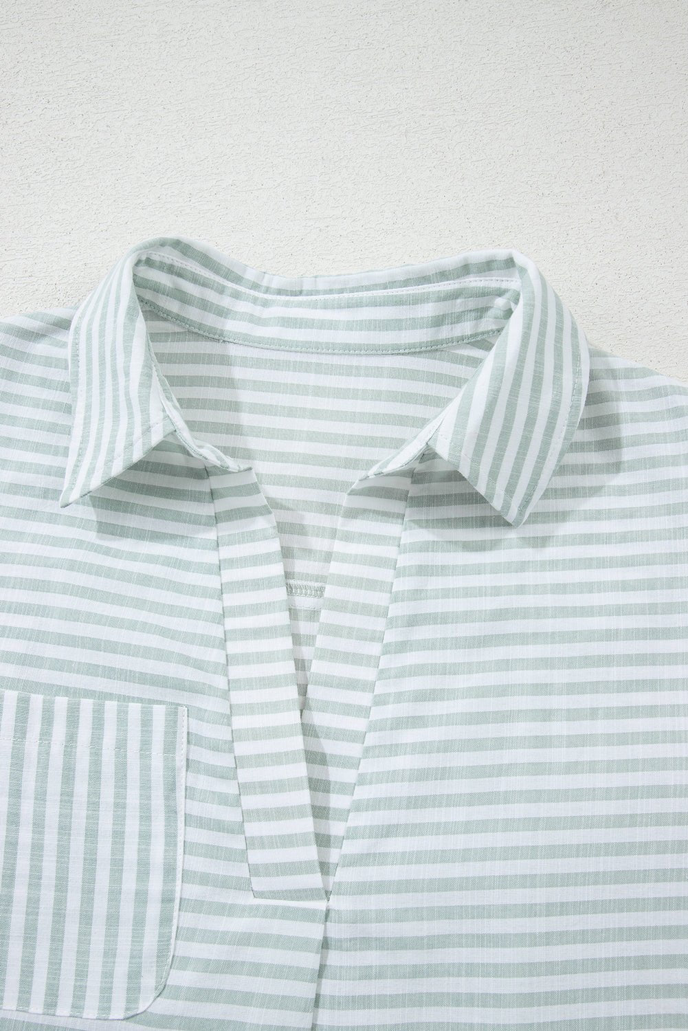Stripe Collared V-Neck Chest Pocket Swim Cover Up
