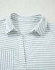 Stripe Collared V-Neck Chest Pocket Swim Cover Up
