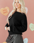 Ribbon Knot Backless Drop Shoulder Ribbed Sweater