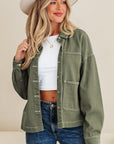 Denim Button-Up Patch Pocket Collared Jacket
