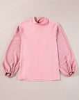 Solid Swiss Dot Balloon Sleeve Blouse