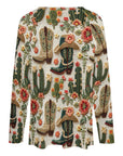 Baha Ranch Western Cactus Print Long Sleeve Top