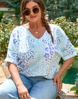 Plus Size Leopard 3/4 Sleeve V-Neck Top