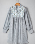Stripe Floral Patchwork Tied V-Neck Mini Dress