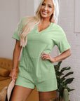 Solid Short Sleeve V-Neck Knit Romper
