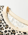 Leopard Contrast Trim Pullover and Drawstring Shorts Set